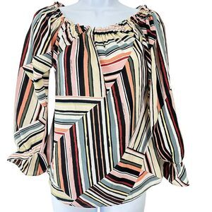 Paisley Raye Women's NWT SZ‎ XS Abstract Design Multi Color Peasant Top